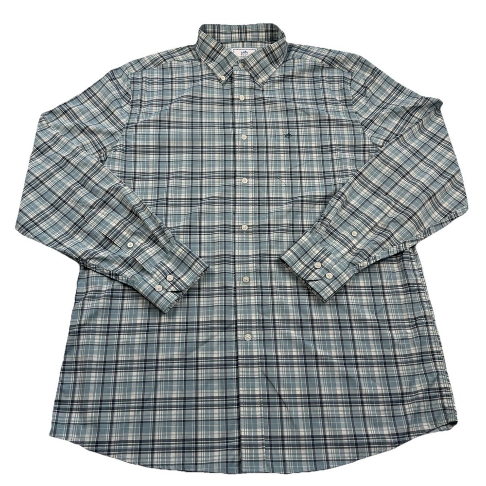 Southern Tide Intercoastal Sport Men's L Blue/White Plaid Long Sleeve Button-Up